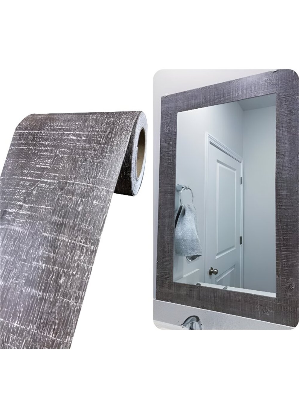 11 Yard Grey Wood Grain Wallpaper Bathroom Mirror Frame Sticker, Various Room